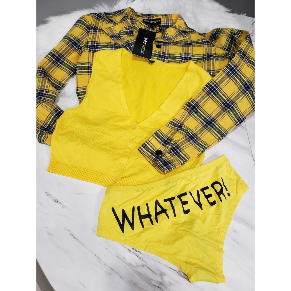 Trickz N' Treatz Dolls Kill Clueless Cher Yellow Plaid Costume Set Shirt Vest S